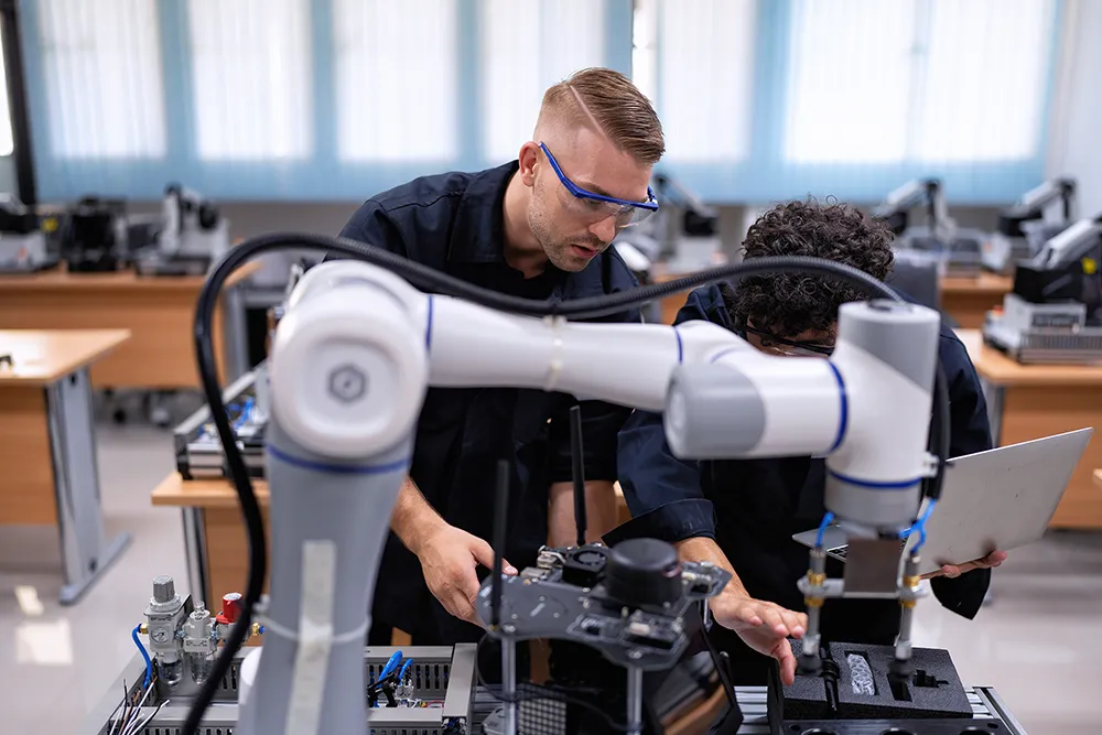 Professor instructing automation student