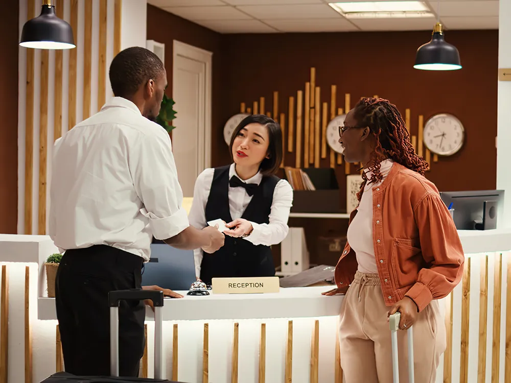 Head customer service manager aiding customers